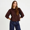 Chemise droite col classique manches 3/4 marron fonc&eacute; femme