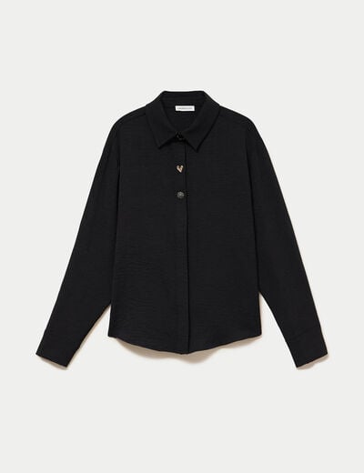 Chemise droite pliss&eacute;e manches longues noir femme