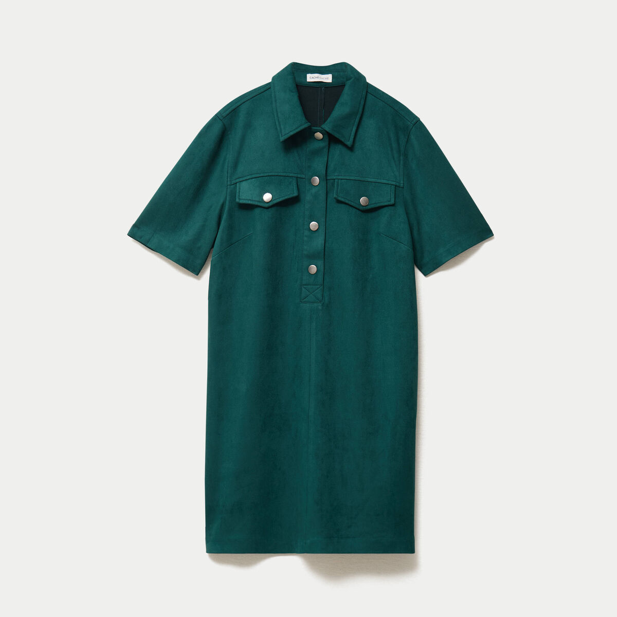 Robe droite 3/4 manches courtes daim vert fonc&eacute; femme
