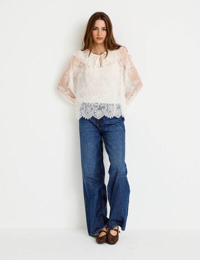 Blouse manches longues en dentelle ecru femme