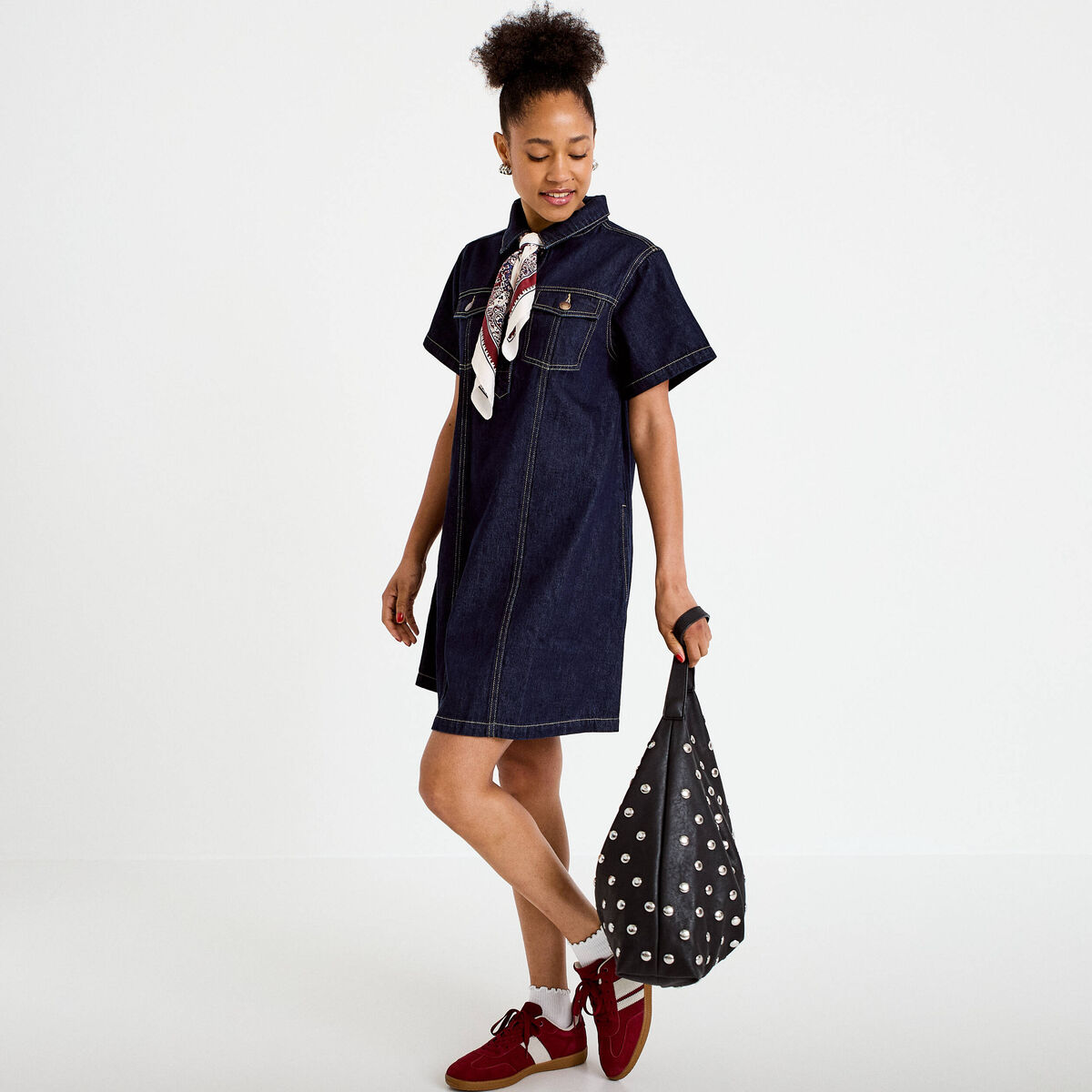 Robe droite en jean denim brut femme