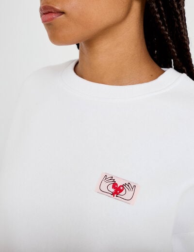 Sweat oversize col rond manches longues blanc femme