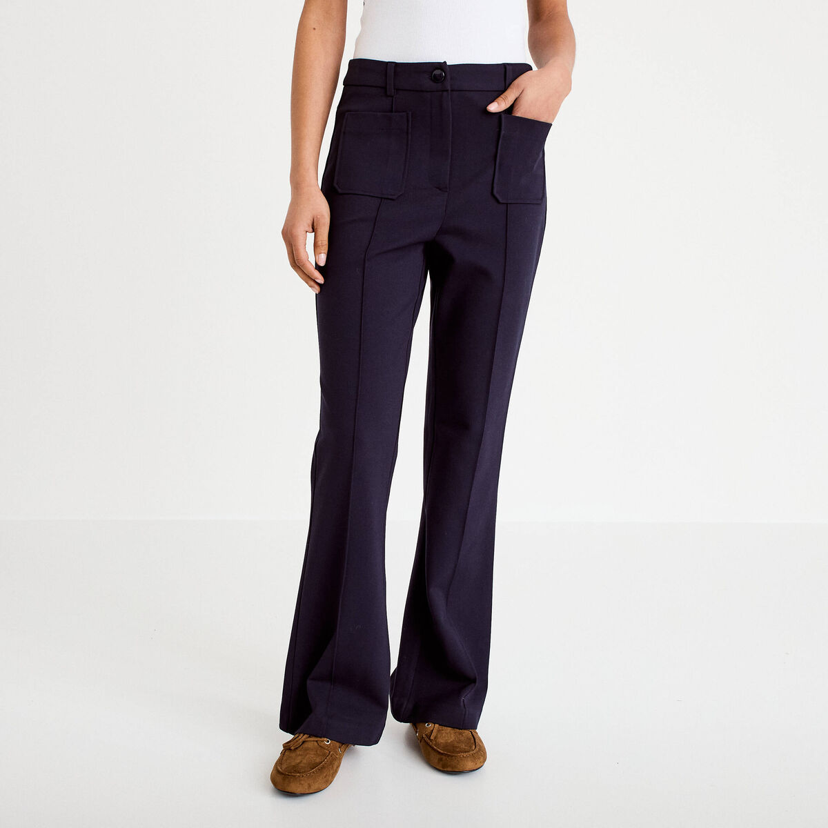 Pantalon bootcut taille standard bleu marine femme