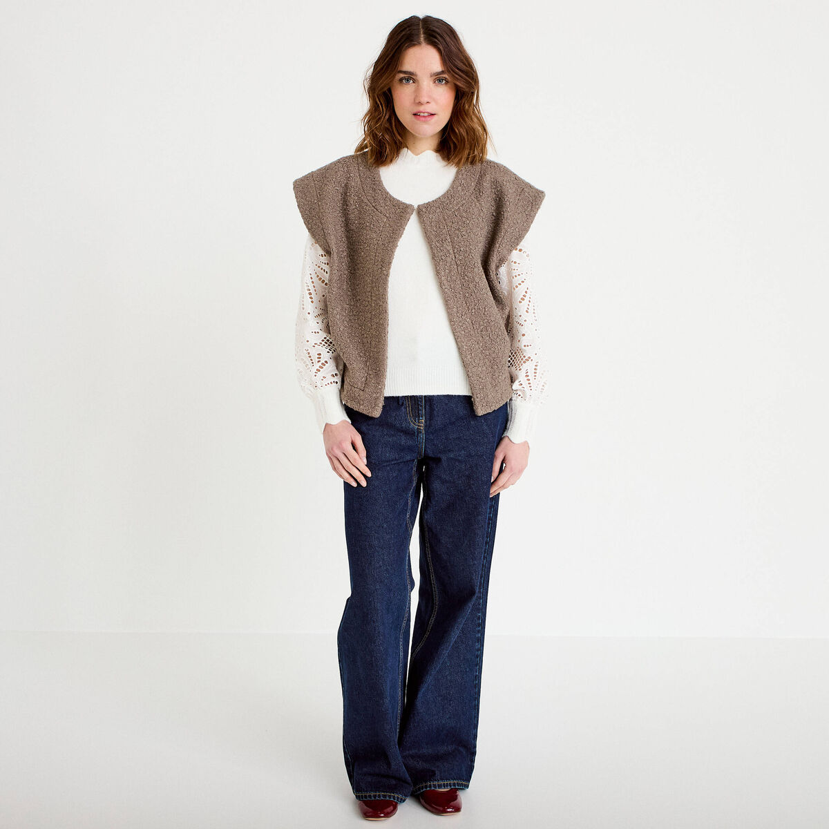 Gilet sans manches effet polaire sable femme