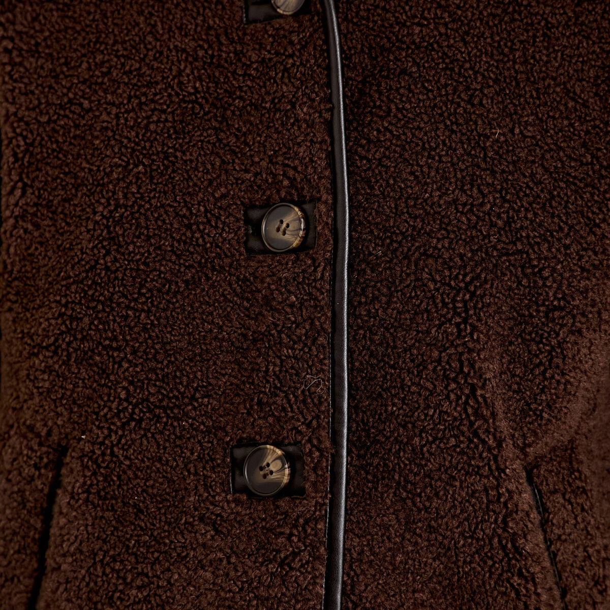Veste effet polaire manches longues marron fonc&eacute; femme