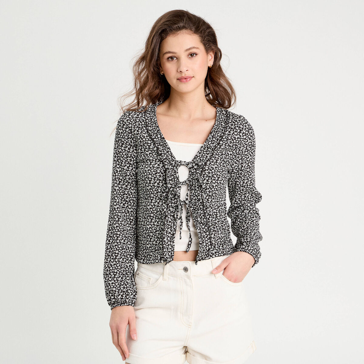 Blouse avec noeuds noir femme
