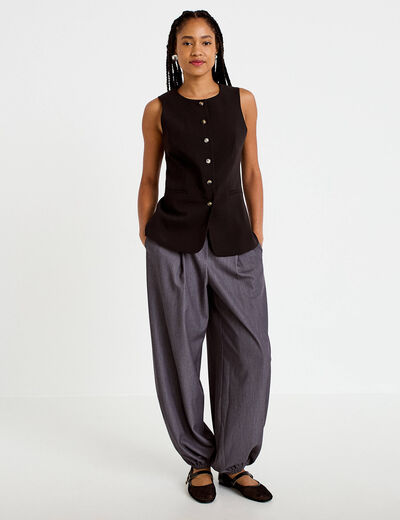 Gilet ajust&eacute; sans manches col rond noir femme