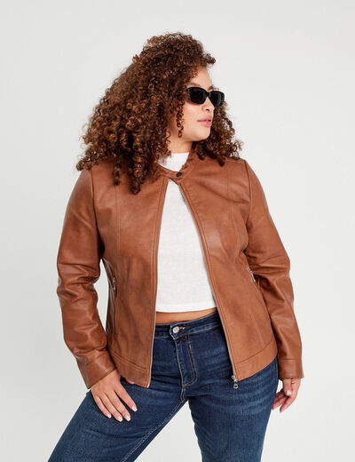 Veste droite zipp&eacute;e beige femme