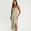 Robe longue &eacute;vas&eacute;e fendue vert kaki femme