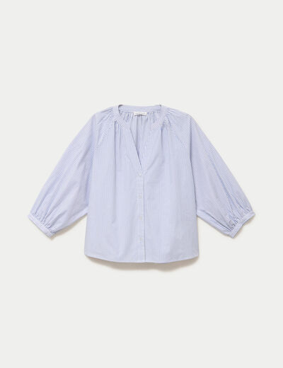 Blouse col v manches 3/4 bleu ciel femme