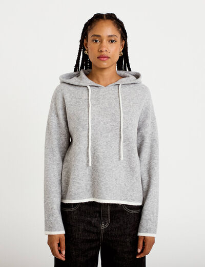 Pull &agrave; capuche gris clair femme