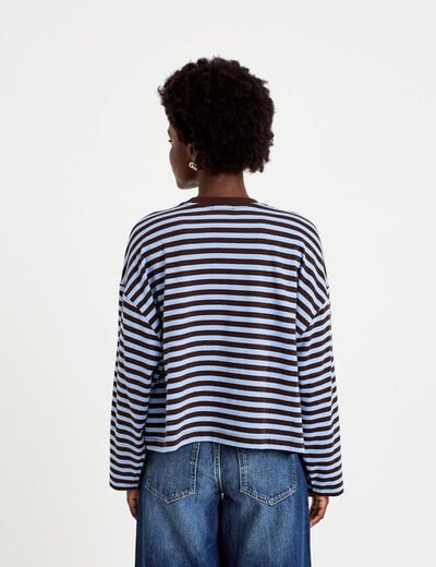 T-shirt col rond manches longues marron femme