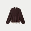 Blouse p&eacute;plum manches longues pliss&eacute;e marron fonc&eacute; femme