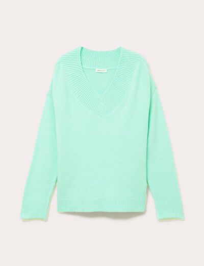 Pull oversize col v manches longues vert menthe femme