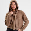 Pull &agrave; capuche manches longues marron clair femme