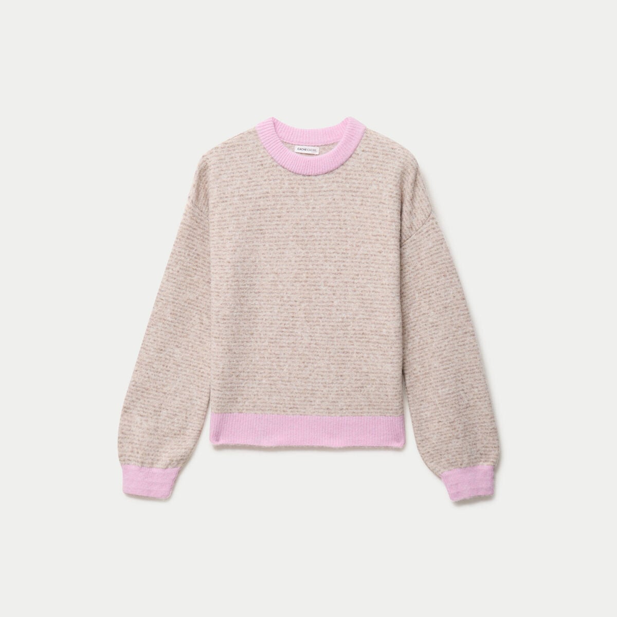 Pull ample col rond manches longues marron femme