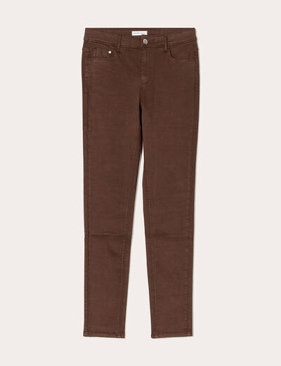 Jeans slim 5 poches marron fonc&eacute; femme