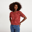 T-shirt manches courtes aspect dentelle vieux rose femme