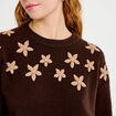 Pull oversize brod&eacute; manches longues marron fonc&eacute; femme