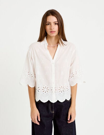 Chemise droite col classique manches 3/4 ecru femme