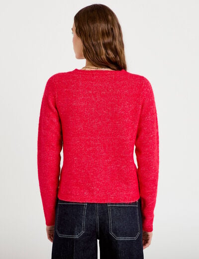 Gilet col rond manches longues rouge femme