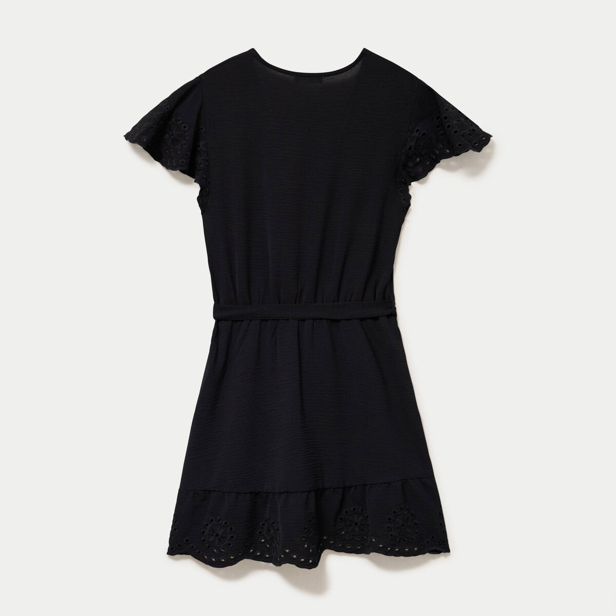 Robe courte &eacute;vas&eacute;e col v manches courtes noir femme