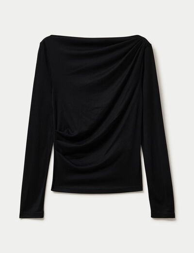 T-shirt col b&eacute;nitier manches longues noir femme