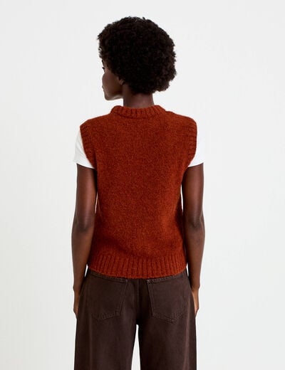 Pull sans manches marron cognac femme