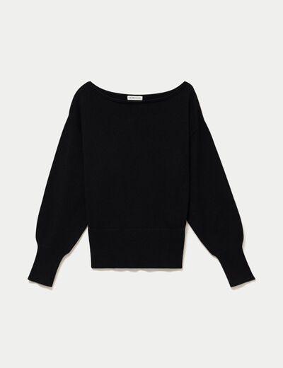 Pull oversize col bateau manches longues noir femme