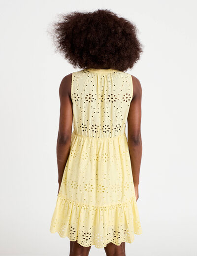 Robe courte &eacute;vas&eacute;e col v sans manches jaune clair femme