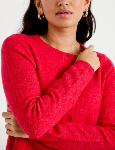 Gilet boutonn&eacute; manches longues rouge femme