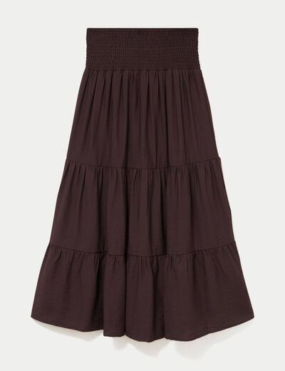 Jupon &eacute;vas&eacute; taille haute marron fonc&eacute; femme