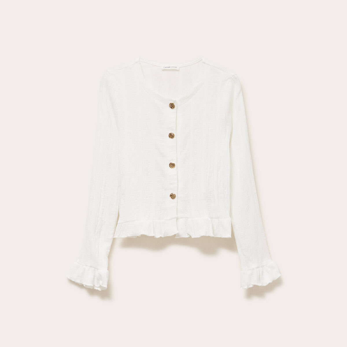 Gilet col rond manches longues ecru femme
