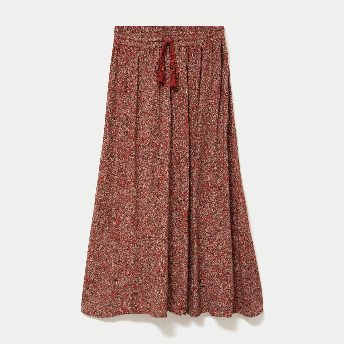 Jupe longue fluide rouge fonc&eacute; femme
