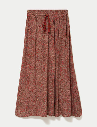 Jupe longue fluide rouge fonc&eacute; femme