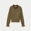 Pull ajust&eacute; col montant manches longues vert kaki femme