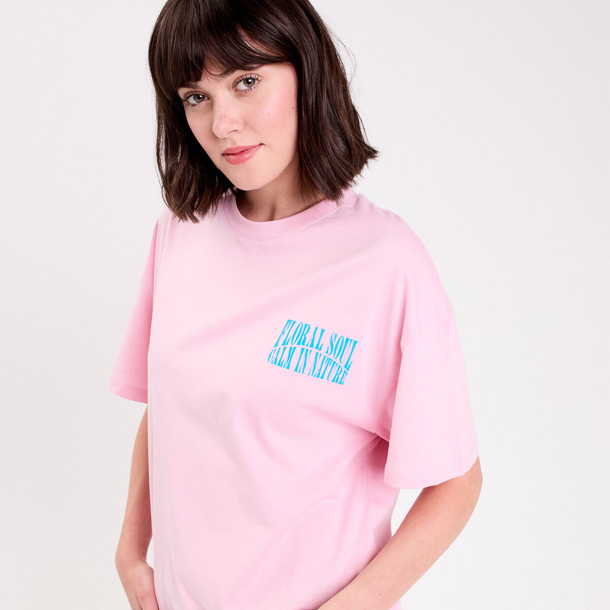 Top oversize manches courtes longues rose poudr&eacute;e femme