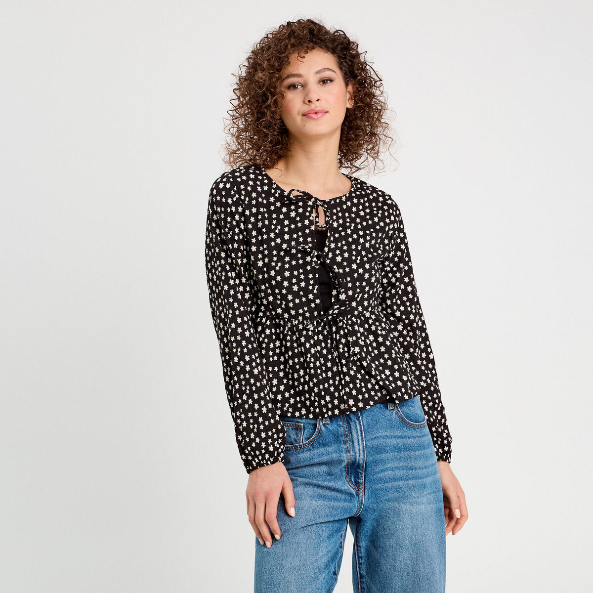 Blouse avec noeuds noir femme