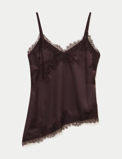 D&eacute;bardeur ajust&eacute; d&eacute;collet&eacute; dentelle marron fonc&eacute; femme