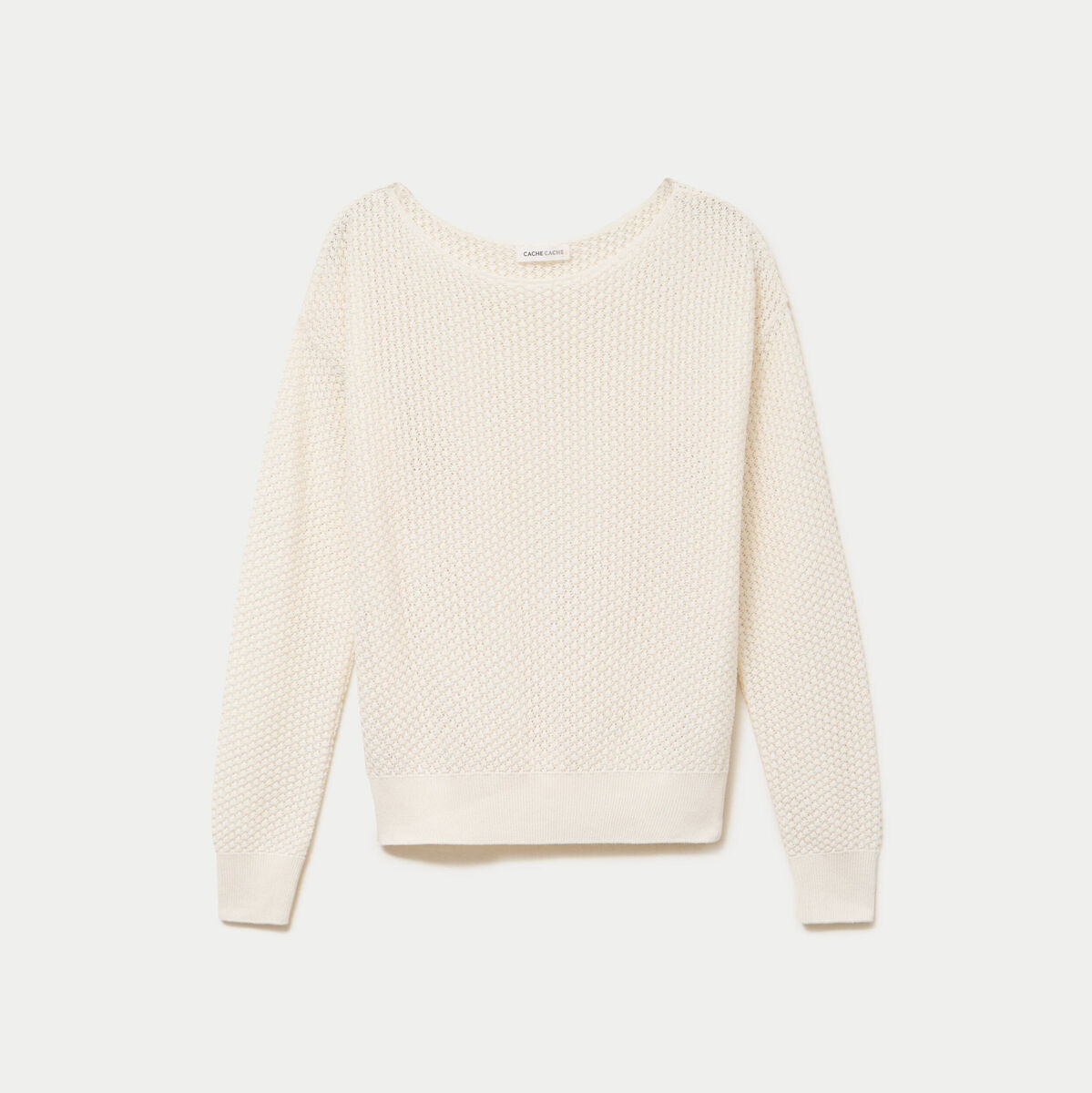 Pull ample ajour&eacute; manches longues ecru femme