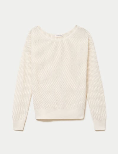 Pull ample ajour&eacute; manches longues ecru femme