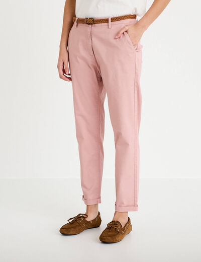 Pantalon chino 7/8&egrave;me rose pastel femme