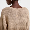 Pull ajour&eacute; col v manches courtes beige femme