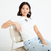 T-shirt col rond brod&eacute; Bridgerton ecru femme