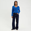 Pull col v manches longues bleu electrique femme