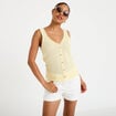 D&eacute;bardeur ajour&eacute; aspect dentelle col v jaune pastel femme