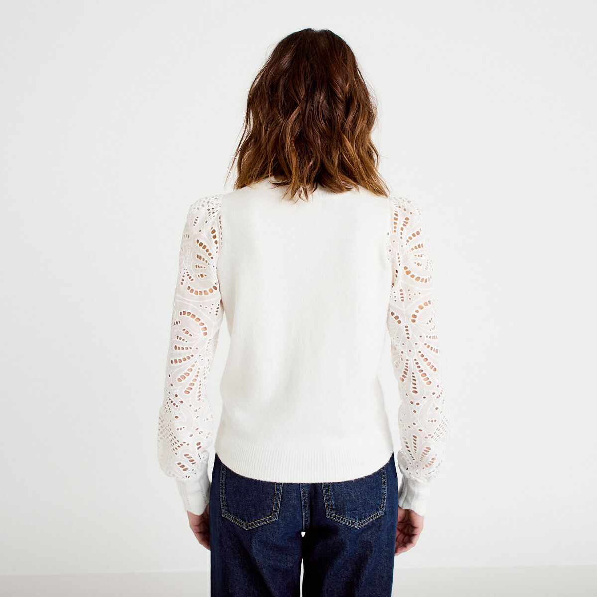 Pull manches ajour&eacute;es ecru femme