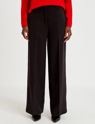 Pantalon bootcut &agrave; strass noir femme