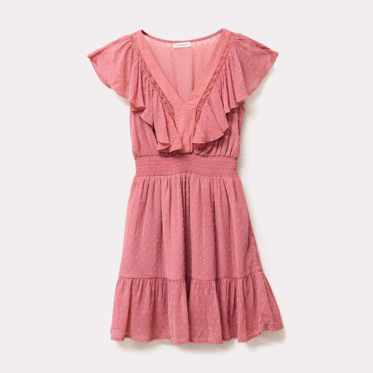 Robe &eacute;vas&eacute;e plumetis vieux rose femme