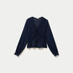 Blouse ajust&eacute;e col v dentelle pliss&eacute;e bleu marine femme